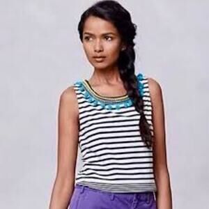 Anthropologie One September EUC Women's Striped Pom Pom Tank Size M